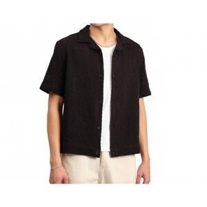 NEW WAX LONDON lido box dobby weave short-sleeve shirt in black
